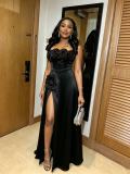 3D Rose Backless Maxi Dress  GMYU-95651