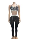 VIP1 Letter Print Sleeveless Tank Top 2 Piece Pants Set GFCF-1485