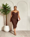 Solid Color Hot Drill Sling Midi Dress  GADE-11068