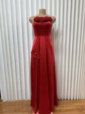 3D Rose Backless Maxi Dress  GMYU-95651