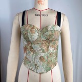 Print Tie Up Fishbone Sling Tank Tops GPBY-VE729