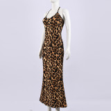 Leopard Print Backless Tie Up Maxi Dress GYHF-32610DBY