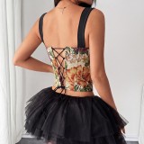 Print Tie Up Fishbone Sling Tank Tops GPBY-VE729