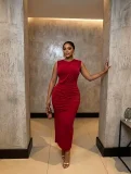 Sleeveless Solid Color Ruched Maxi Dress GADE-103701