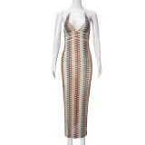 Sexy Contrast Color Backless Maxi Dress GYHF-51748DBD