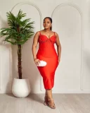 Solid Color Hot Drill Sling Midi Dress  GADE-11068