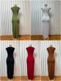 Sleeveless Solid Color Ruched Maxi Dress GADE-103701