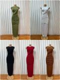 Sleeveless Solid Color Ruched Maxi Dress GADE-103701