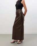 PU Leather High Waist Split Long Skirt GPBY-SK8327