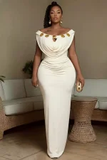 One Shoulder Metal-Buckle Maxi Dress  GMYU-11185