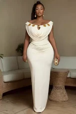 One Shoulder Metal-Buckle Maxi Dress  GMYU-11185