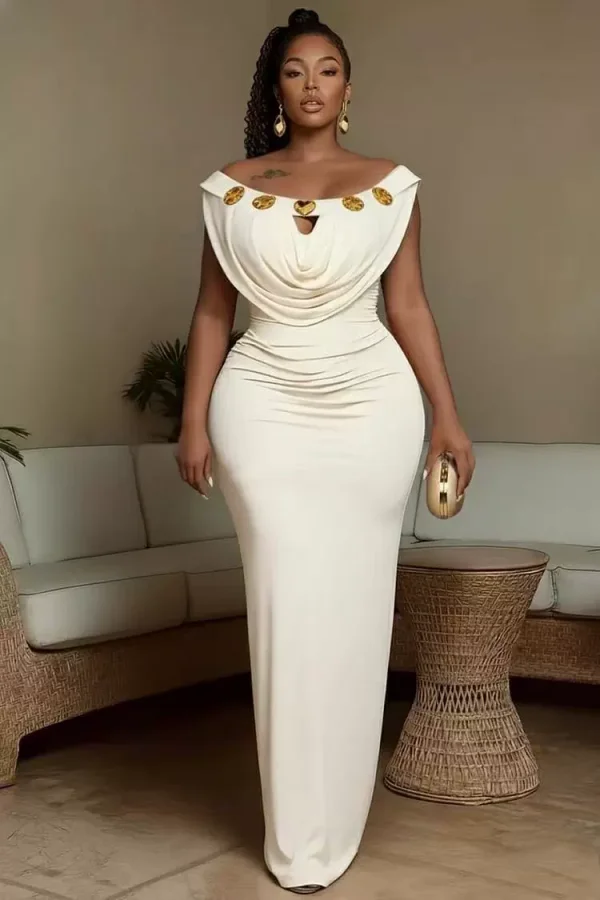 One Shoulder Metal-Buckle Maxi Dress  GMYU-11185