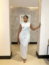 Sleeveless Solid Color Ruched Maxi Dress GADE-103701