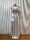 3D Rose Backless Maxi Dress  GMYU-95651
