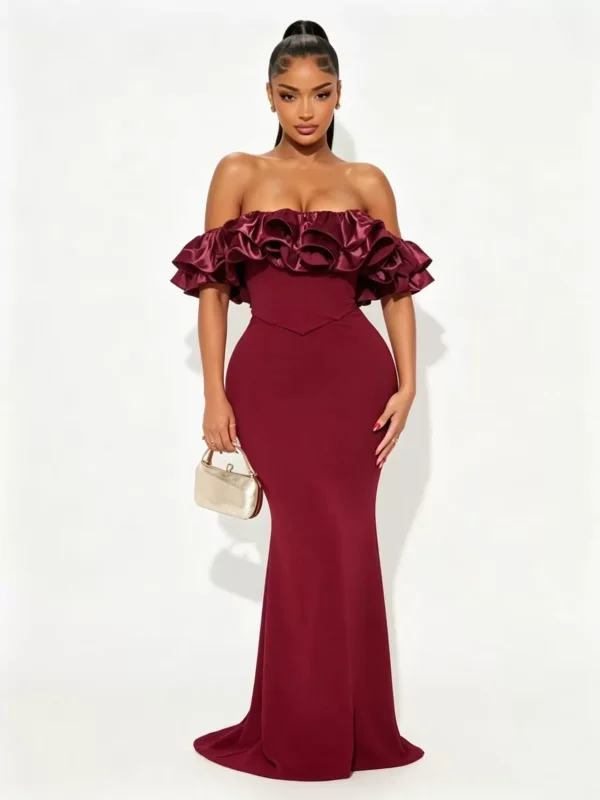 Ruffles One Shoulder Fishtail Dress  GMYU-11372