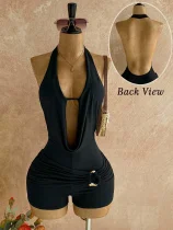 Deep V Neck Backless Solid Romper GZIY-6381