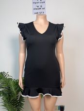 Plus Size Ruffles Sleeveless Solid Color Mini Dress GAWE-6763