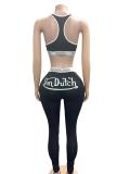 VIP1 Letter Print Sleeveless Tank Top 2 Piece Pants Set GFCF-1485