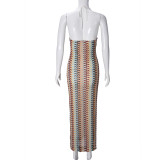 Sexy Contrast Color Backless Maxi Dress GYHF-51748DBD