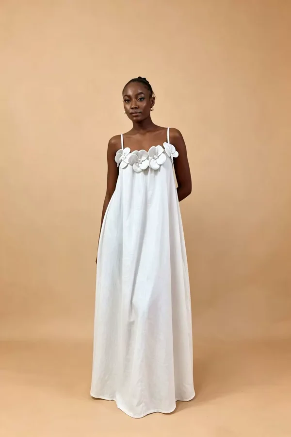 Solid Color Floral Print Maxi Dress GADE-10388