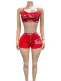 VIP1 Letter Print Tank Top Shorts 2 Piece Set GFCF-1486