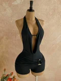 Deep V Neck Backless Solid Romper GZIY-6381