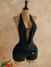 Deep V Neck Backless Solid Romper GZIY-6381