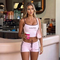 Letter Print Sling Two Piece Shorts Set GYME-K6S08793A