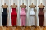 Solid Color Hot Drill Sling Midi Dress  GADE-11068
