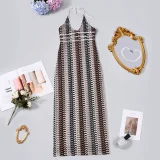 Sexy Contrast Color Backless Maxi Dress GYHF-51748DBD