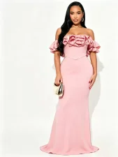 Ruffles One Shoulder Fishtail Dress  GMYU-11372