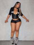 Letter Print Zipper Top Tight Short 2 Piece Set GNJF-8601