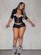Letter Print Zipper Top Tight Short 2 Piece Set GNJF-8601