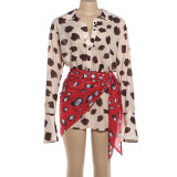 Print Lapel Flare Long Sleeve Mini Dress GYME-K6D08942A
