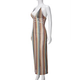 Sexy Contrast Color Backless Maxi Dress GYHF-51748DBD