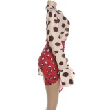 Print Lapel Flare Long Sleeve Mini Dress GYME-K6D08942A