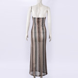 Sexy Contrast Color Backless Maxi Dress GYHF-51748DBD