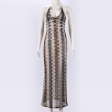 Sexy Contrast Color Backless Maxi Dress GYHF-51748DBD