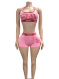VIP1 Letter Print Tank Top Shorts 2 Piece Set GFCF-1486