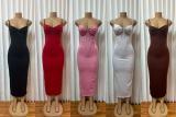 Solid Color Hot Drill Sling Midi Dress  GADE-11068