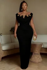 One Shoulder Metal-Buckle Maxi Dress  GMYU-11185