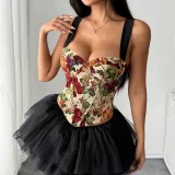 Print Tie Up Fishbone Sling Tank Tops GPBY-VE729