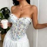 Lace Flower Print Fishbone Tank Top GPBY-VE8393