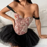 Print Tie Up Fishbone Sling Tank Tops GPBY-VE729