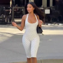 Polka Dots Print Backless Romper GYME-K6Q08075A