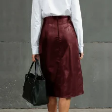 High Waist PU Leather Split Mid-Skirts GPBY-SK8216