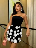 3D Floral Patchwork Tube Top Mini Dress GADE-11329