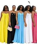 Solid Color Floral Print Maxi Dress GADE-10388