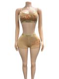 VIP1 Letter Print Tank Top Shorts 2 Piece Set GFCF-1486