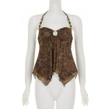 Floral-print Halterneck Irregular Tank Top GPKJ-MR49581